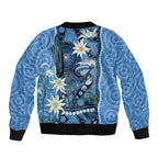 Australia Flannel Flower With Superb Fairy-wren Sleeve Zip Bomber Jacket Aboriginal Art
