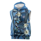 Australia Flannel Flower With Superb Fairy-wren Sleeveless Hoodie Aboriginal Art - Aussie Hoodie