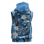 Australia Flannel Flower With Superb Fairy-wren Sleeveless Hoodie Aboriginal Art - Aussie Hoodie