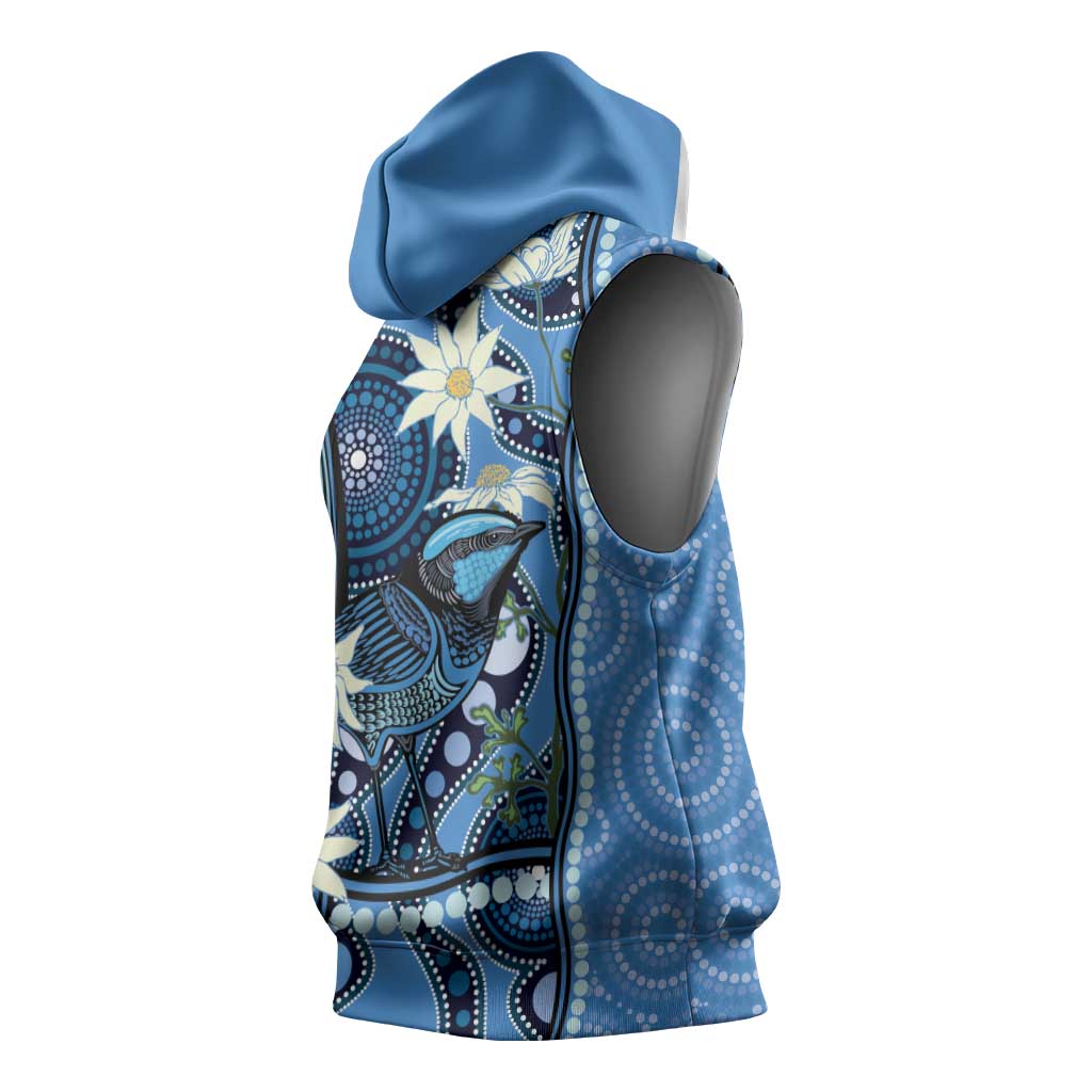 Australia Flannel Flower With Superb Fairy-wren Sleeveless Hoodie Aboriginal Art - Aussie Hoodie
