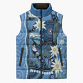 Australia Flannel Flower With Superb Fairy-wren Sleeveless Puffer Jacket Aboriginal Art - Aussie Hoodie