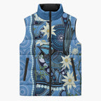 Australia Flannel Flower With Superb Fairy-wren Sleeveless Puffer Jacket Aboriginal Art - Aussie Hoodie
