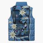 Australia Flannel Flower With Superb Fairy-wren Sleeveless Puffer Jacket Aboriginal Art - Aussie Hoodie