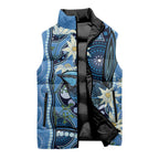 Australia Flannel Flower With Superb Fairy-wren Sleeveless Puffer Jacket Aboriginal Art - Aussie Hoodie
