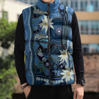 Australia Flannel Flower With Superb Fairy-wren Sleeveless Puffer Jacket Aboriginal Art - Aussie Hoodie