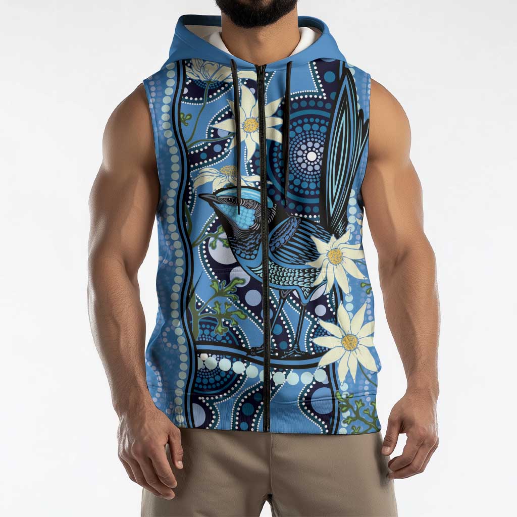 Australia Flannel Flower With Superb Fairy-wren Sleeveless Zip Hoodie Aboriginal Art LT14