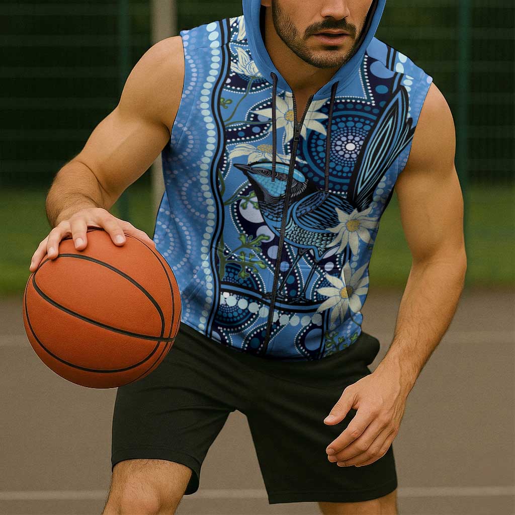 Australia Flannel Flower With Superb Fairy-wren Sleeveless Zip Hoodie Aboriginal Art LT14