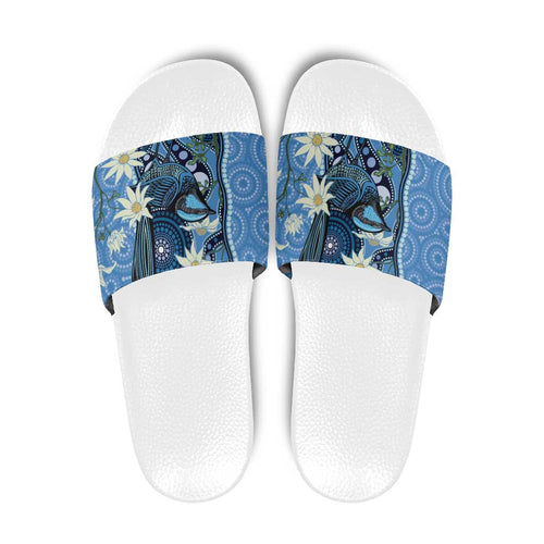 Australia Flannel Flower With Superb Fairy-wren Slide Sandals Aboriginal Art - Aussie Hoodie
