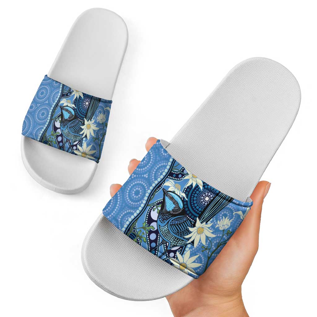 Australia Flannel Flower With Superb Fairy-wren Slide Sandals Aboriginal Art - Aussie Hoodie