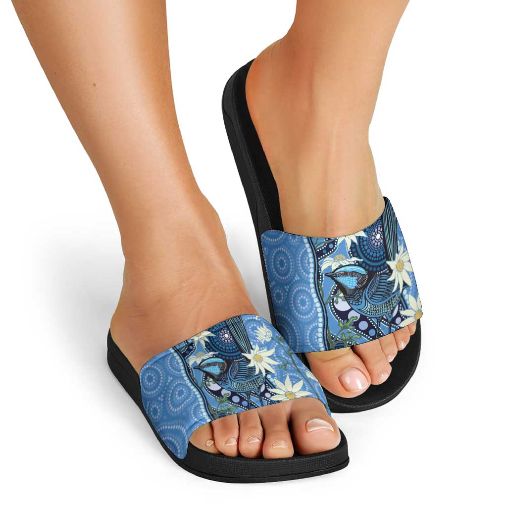 Australia Flannel Flower With Superb Fairy-wren Slide Sandals Aboriginal Art - Aussie Hoodie