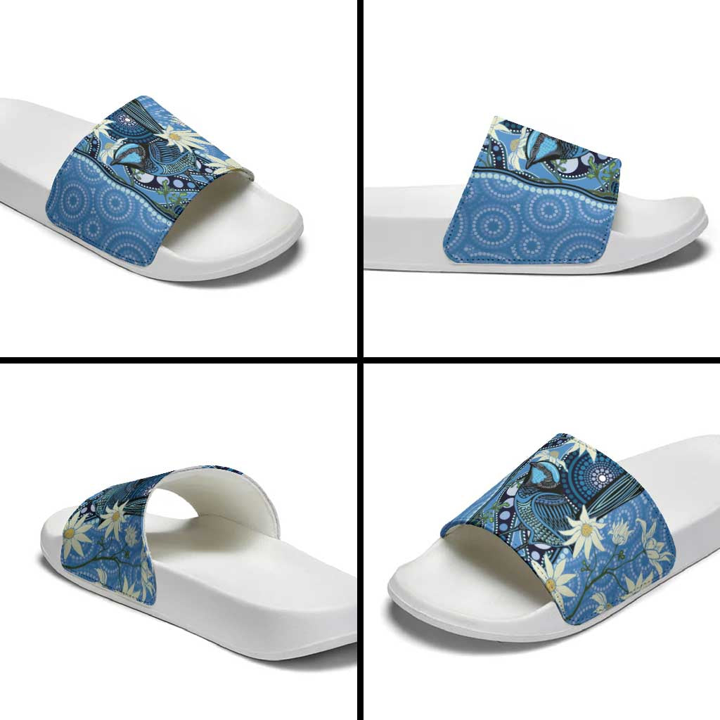 Australia Flannel Flower With Superb Fairy-wren Slide Sandals Aboriginal Art - Aussie Hoodie