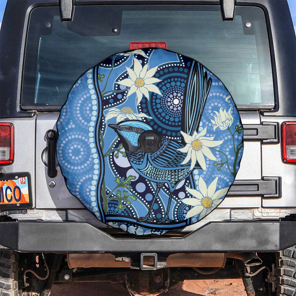 Australia Flannel Flower With Superb Fairy-wren Spare Tire Cover Aboriginal Art