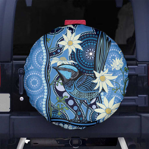 Australia Flannel Flower With Superb Fairy-wren Spare Tire Cover Aboriginal Art