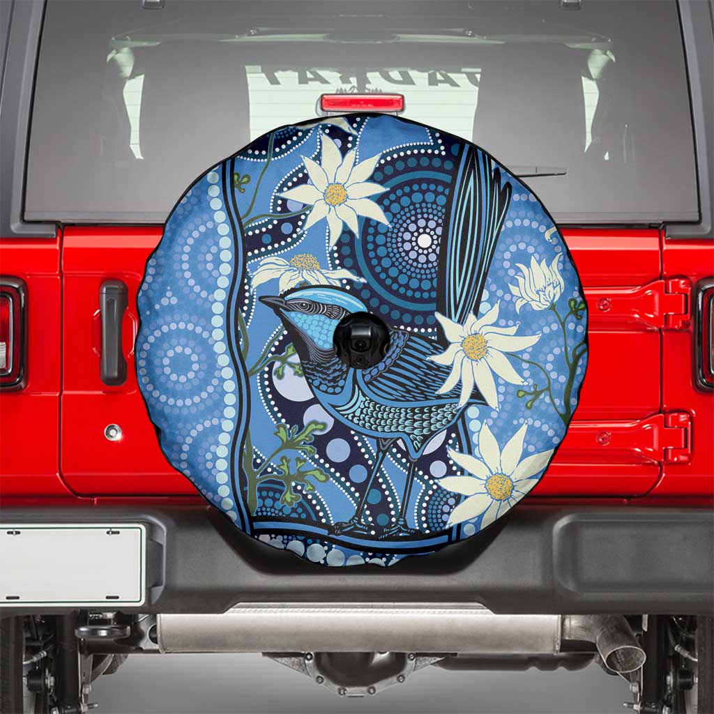 Australia Flannel Flower With Superb Fairy-wren Spare Tire Cover Aboriginal Art