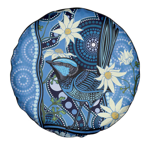 Australia Flannel Flower With Superb Fairy-wren Spare Tire Cover Aboriginal Art