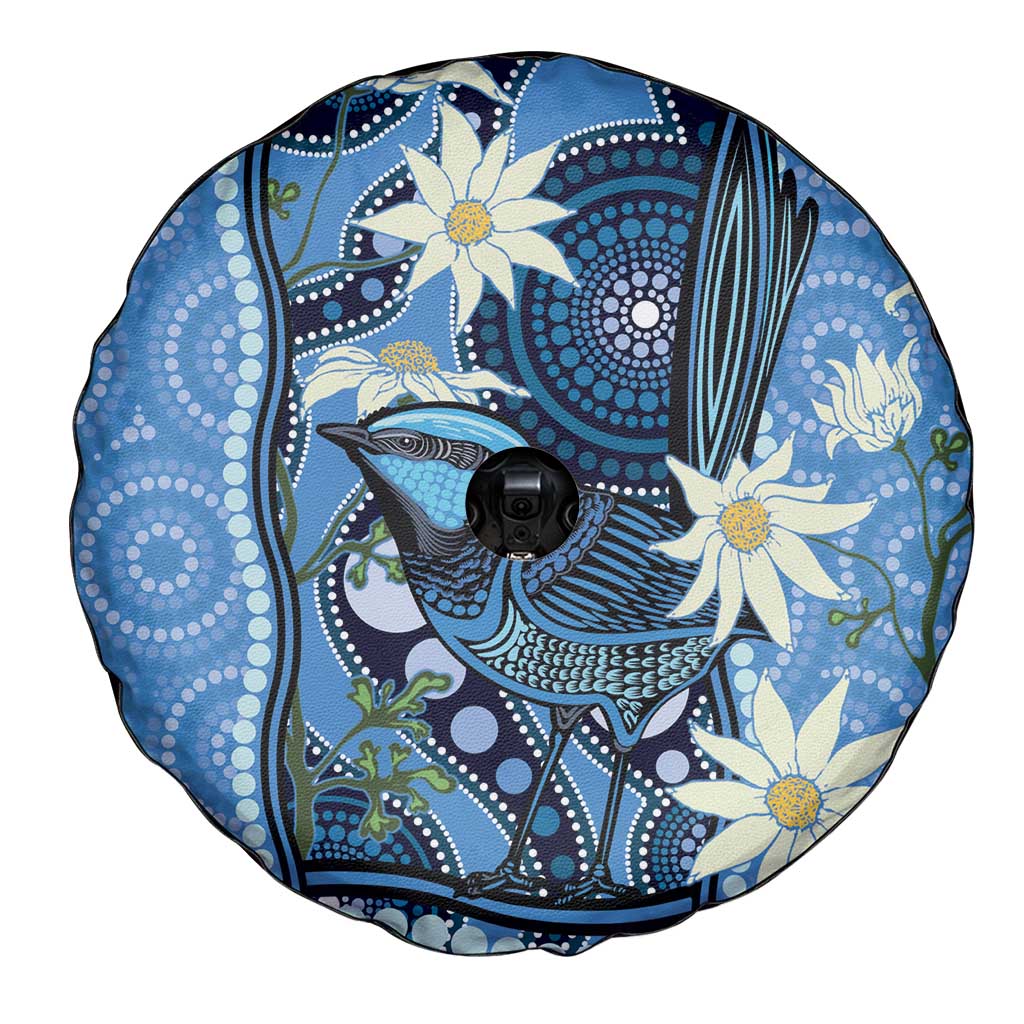 Australia Flannel Flower With Superb Fairy-wren Spare Tire Cover Aboriginal Art