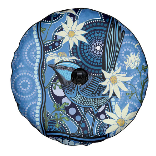 Australia Flannel Flower With Superb Fairy-wren Spare Tire Cover Aboriginal Art