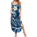 Australia Flannel Flower With Superb Fairy-wren Summer Maxi Dress Aboriginal Art
