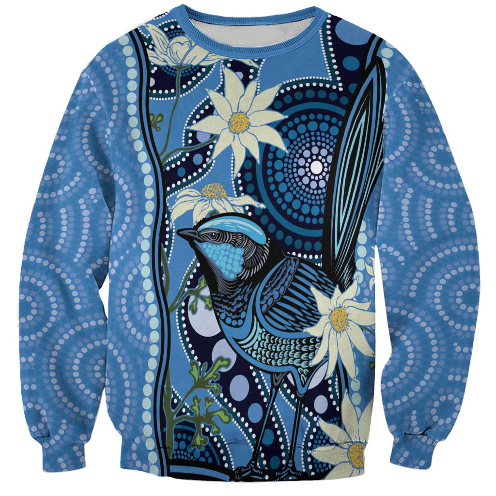 Australia Flannel Flower With Superb Fairy-wren Sweatshirt Aboriginal Art