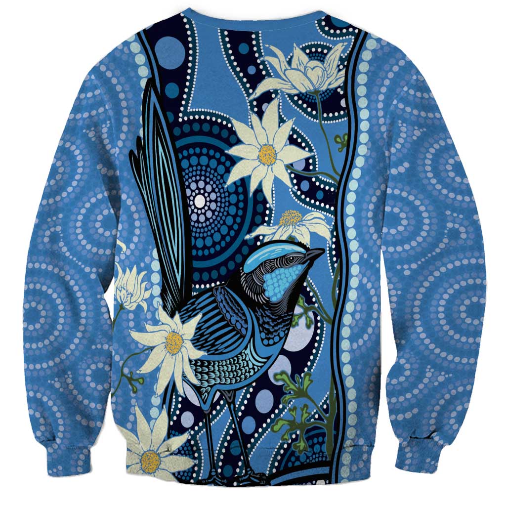 Australia Flannel Flower With Superb Fairy-wren Sweatshirt Aboriginal Art