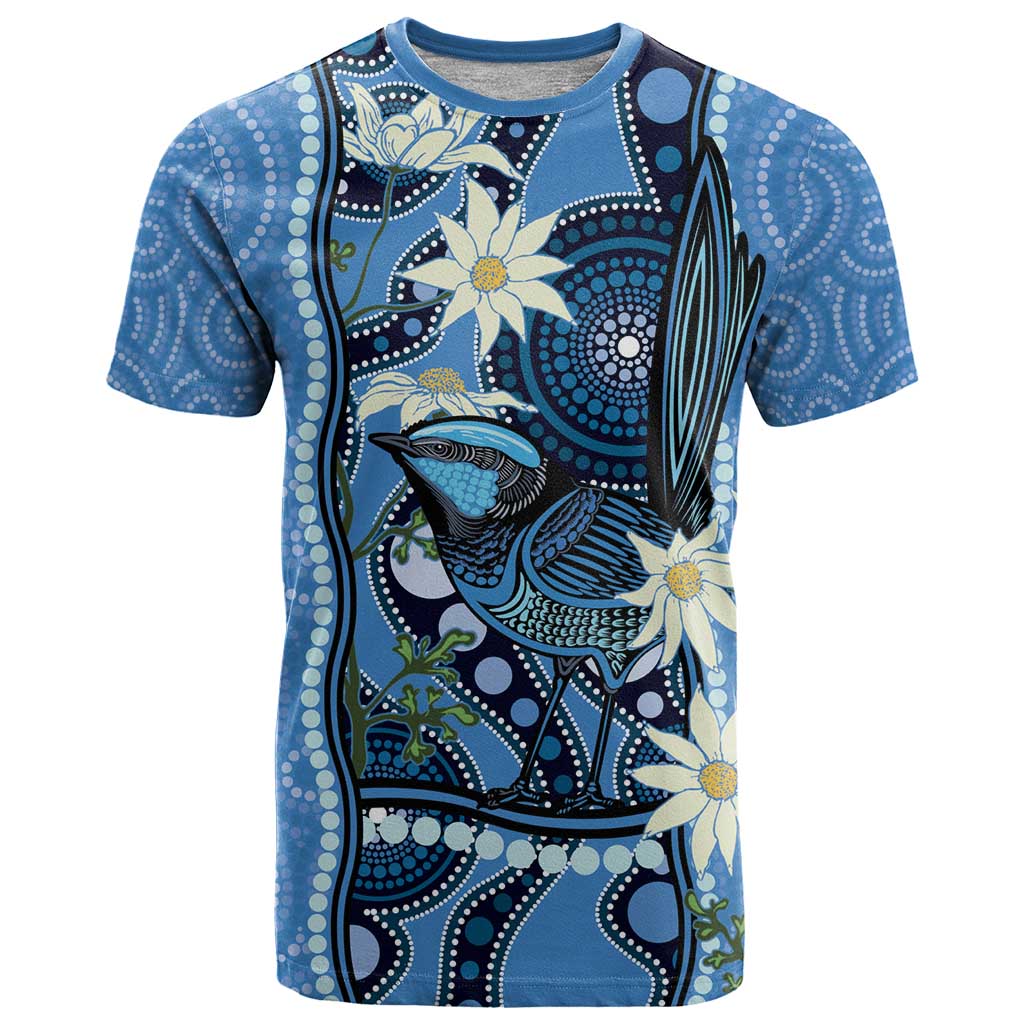 Australia Flannel Flower With Superb Fairy-wren T Shirt Aboriginal Art