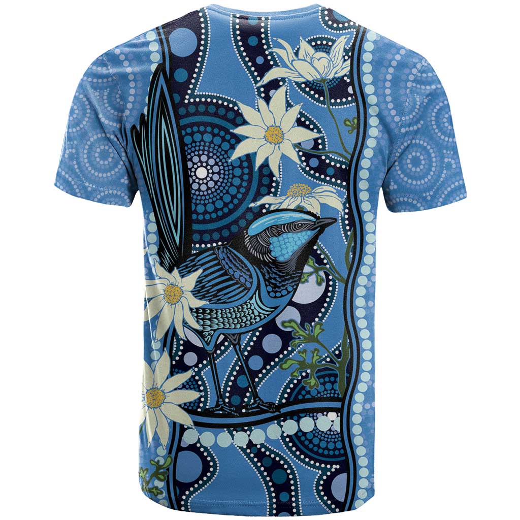 Australia Flannel Flower With Superb Fairy-wren T Shirt Aboriginal Art
