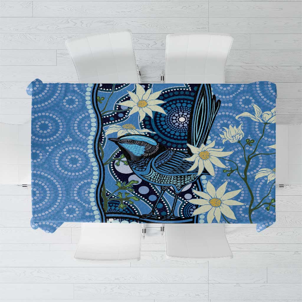 Australia Flannel Flower With Superb Fairy-wren Tablecloth Aboriginal Art