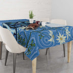 Australia Flannel Flower With Superb Fairy-wren Tablecloth Aboriginal Art