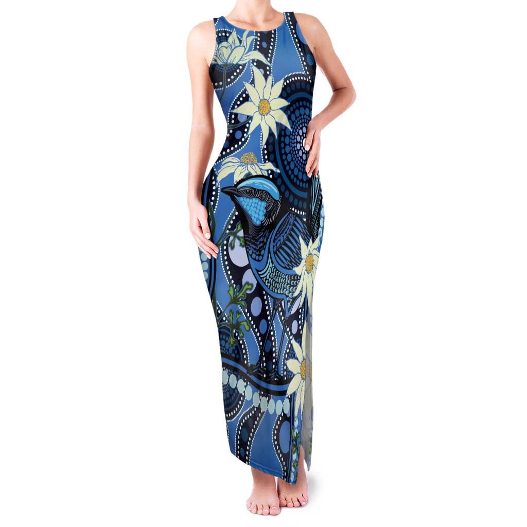 Australia Flannel Flower With Superb Fairy-wren Tank Maxi Dress Aboriginal Art