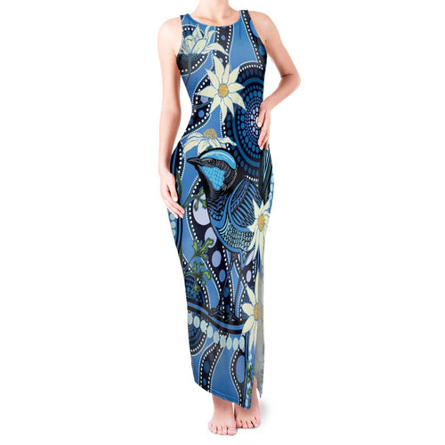 Australia Flannel Flower With Superb Fairy-wren Tank Maxi Dress Aboriginal Art