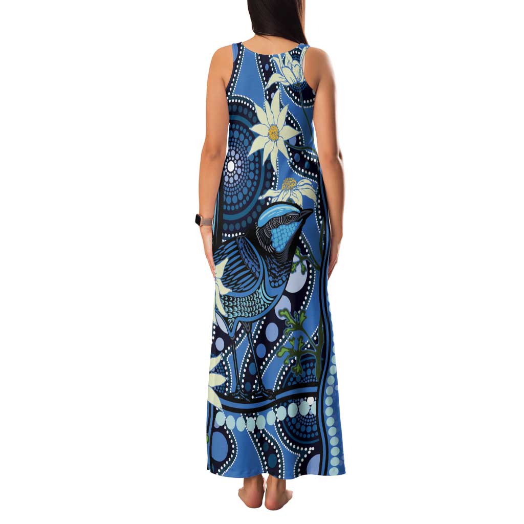 Australia Flannel Flower With Superb Fairy-wren Tank Maxi Dress Aboriginal Art