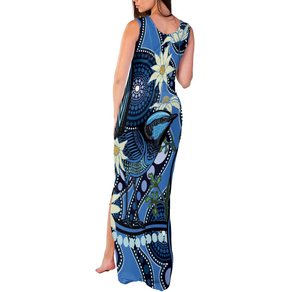 Australia Flannel Flower With Superb Fairy-wren Tank Maxi Dress Aboriginal Art