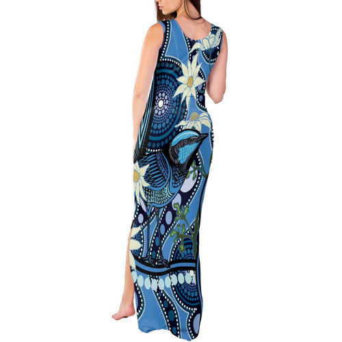Australia Flannel Flower With Superb Fairy-wren Tank Maxi Dress Aboriginal Art