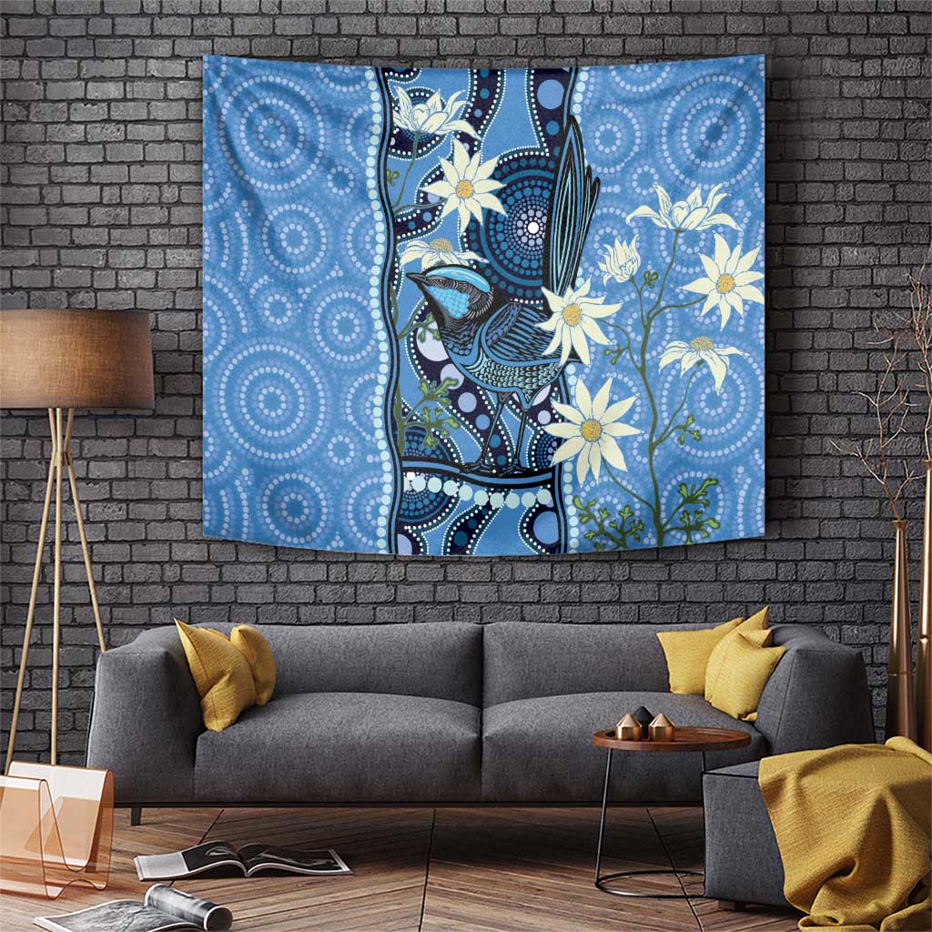 Australia Flannel Flower With Superb Fairy-wren Tapestry Aboriginal Art