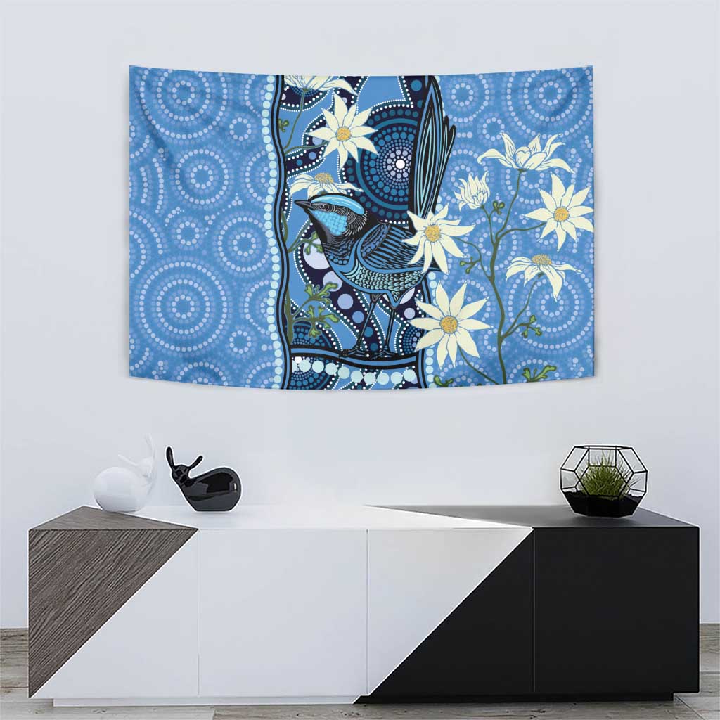 Australia Flannel Flower With Superb Fairy-wren Tapestry Aboriginal Art