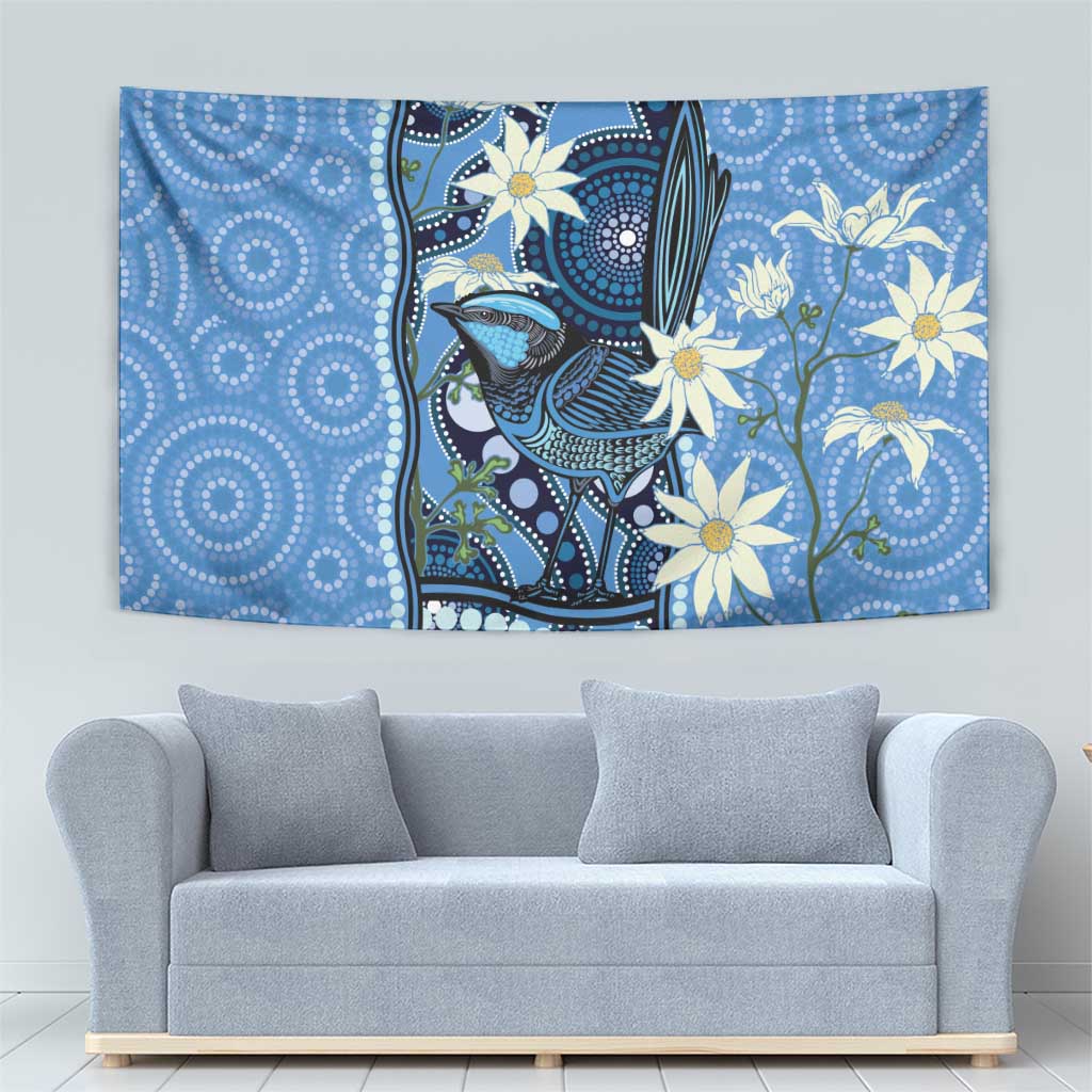 Australia Flannel Flower With Superb Fairy-wren Tapestry Aboriginal Art