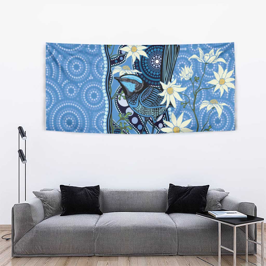Australia Flannel Flower With Superb Fairy-wren Tapestry Aboriginal Art