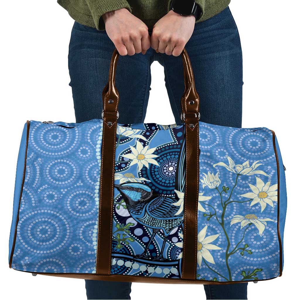 Australia Flannel Flower With Superb Fairy-wren Travel Bag Aboriginal Art - Aussie Hoodie