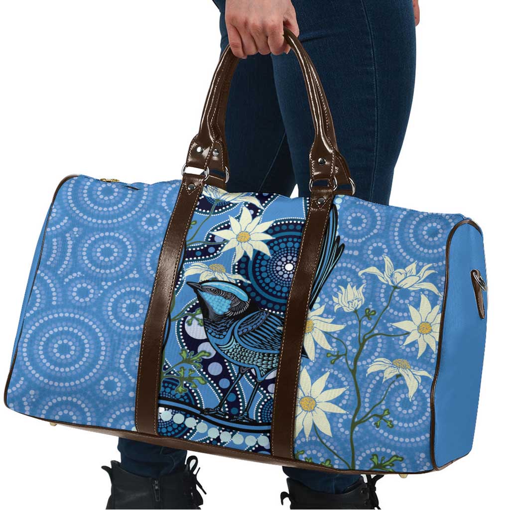 Australia Flannel Flower With Superb Fairy-wren Travel Bag Aboriginal Art - Aussie Hoodie