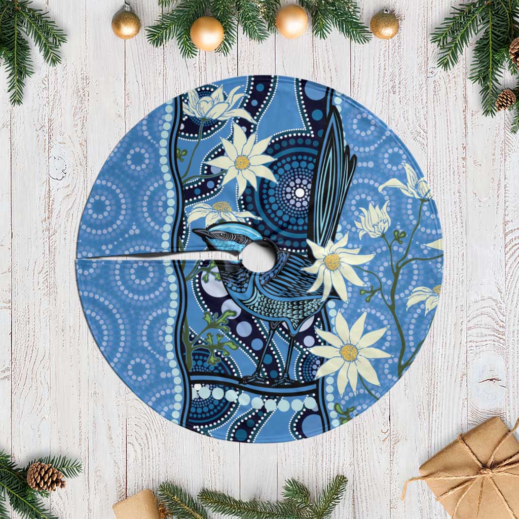 Australia Flannel Flower With Superb Fairy-wren Tree Skirt Aboriginal Art