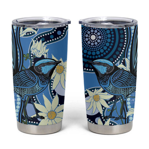 Australia Flannel Flower With Superb Fairy-wren Tumbler Cup Aboriginal Art