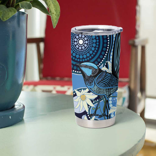 Australia Flannel Flower With Superb Fairy-wren Tumbler Cup Aboriginal Art