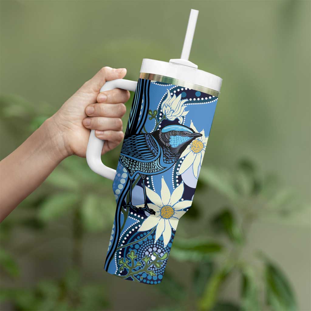 Australia Flannel Flower With Superb Fairy-wren Tumbler With Handle Aboriginal Art