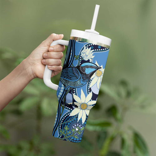 Australia Flannel Flower With Superb Fairy-wren Tumbler With Handle Aboriginal Art