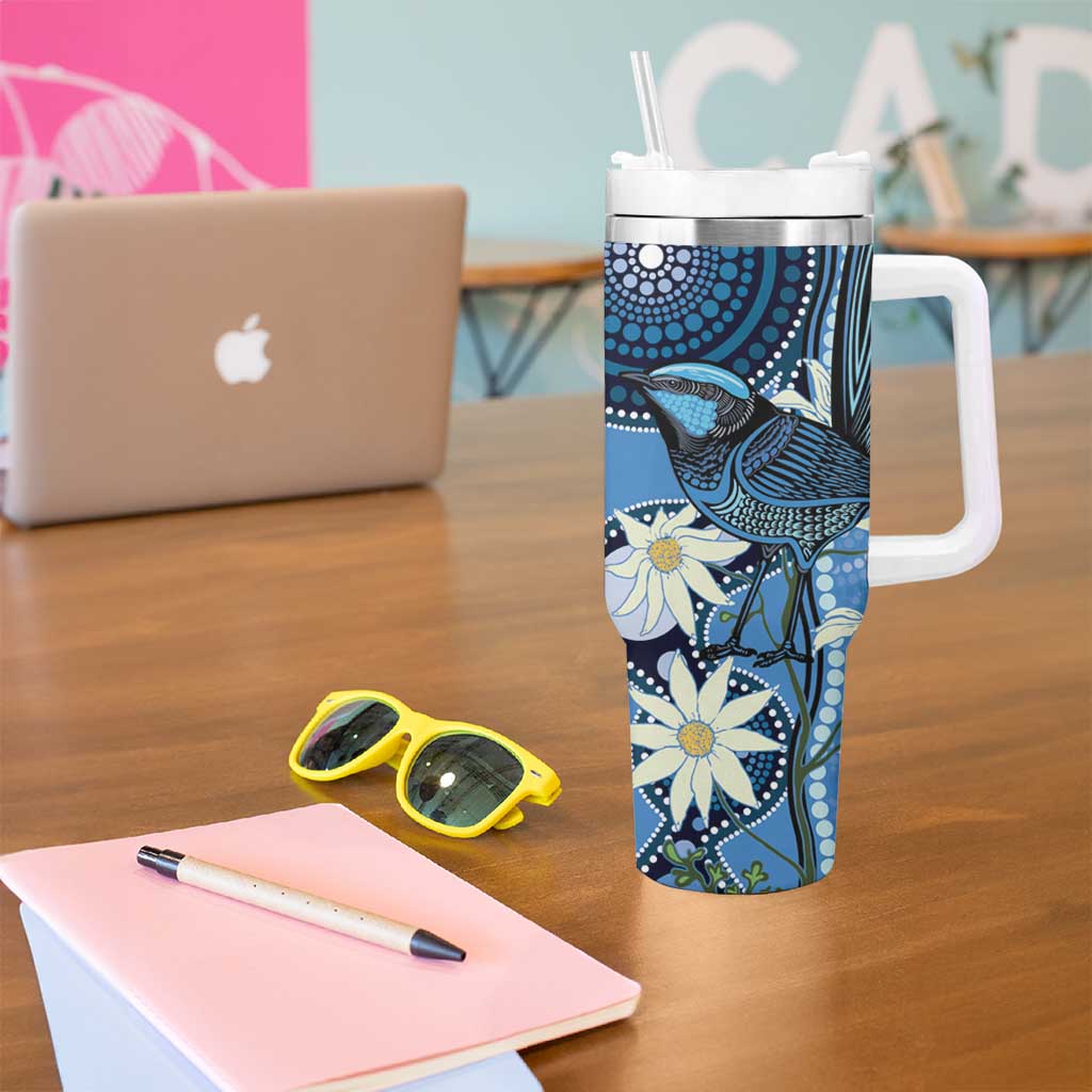 Australia Flannel Flower With Superb Fairy-wren Tumbler With Handle Aboriginal Art