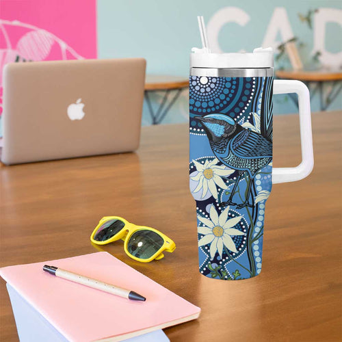 Australia Flannel Flower With Superb Fairy-wren Tumbler With Handle Aboriginal Art