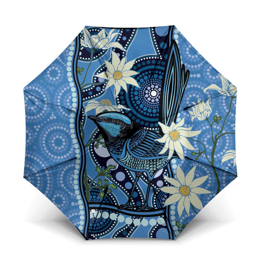 Australia Flannel Flower With Superb Fairy-wren Umbrella Aboriginal Art - Aussie Hoodie