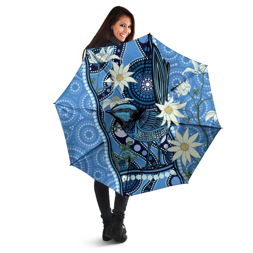 Australia Flannel Flower With Superb Fairy-wren Umbrella Aboriginal Art - Aussie Hoodie