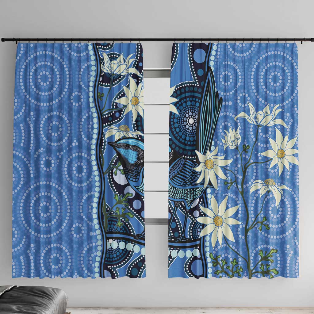 Australia Flannel Flower With Superb Fairy-wren Window Curtain Aboriginal Art