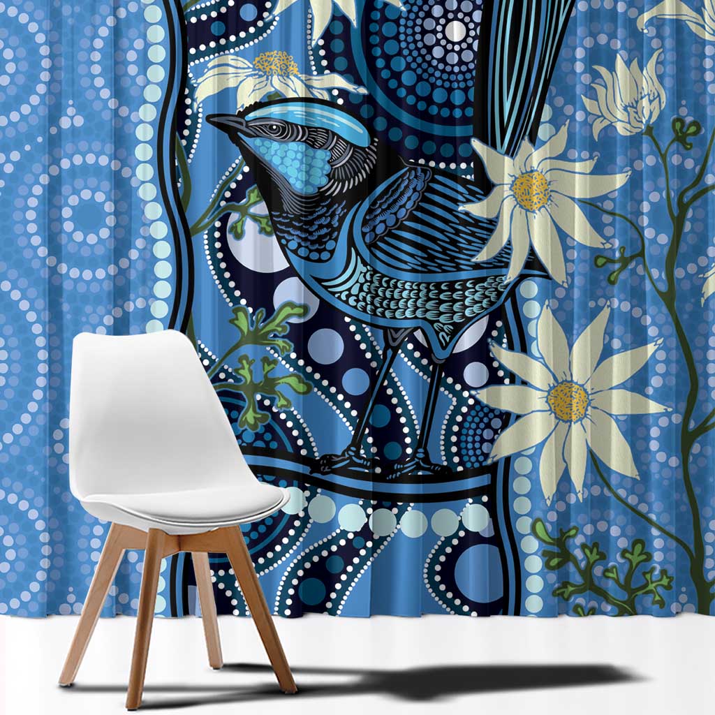 Australia Flannel Flower With Superb Fairy-wren Window Curtain Aboriginal Art